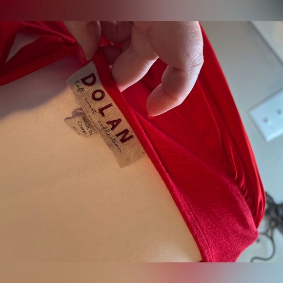 Anthropologie Dolan Cut-out Silky Red V Neck - Picture 10 of 12